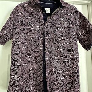 Wave Pattern Men's Shirt - Navy and White